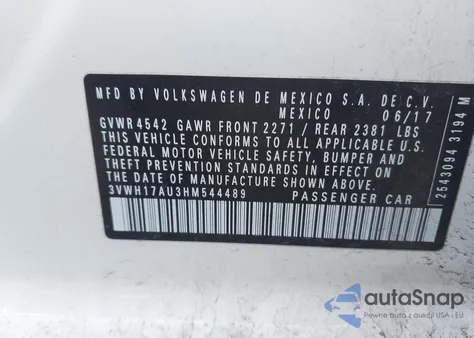 2017 Volkswagen Golf Alltrack Tsi S/Tsi Se/Tsi Sel from USA, damaged, VIN 3VWH17AU3HM544489